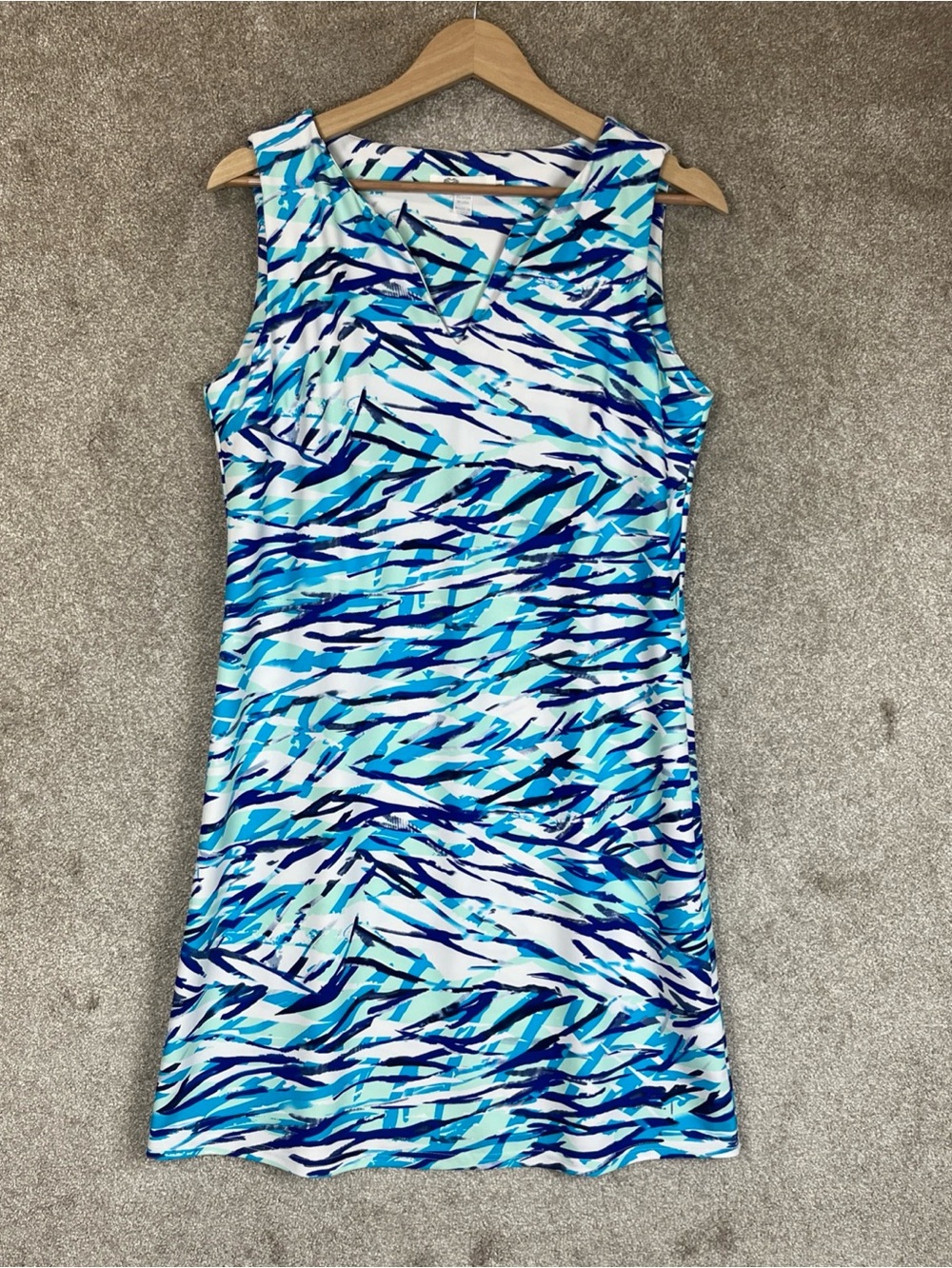 Aryeh Dress Womens Medium Blue White Sleeveless Stretch Nylon Blend- 4782